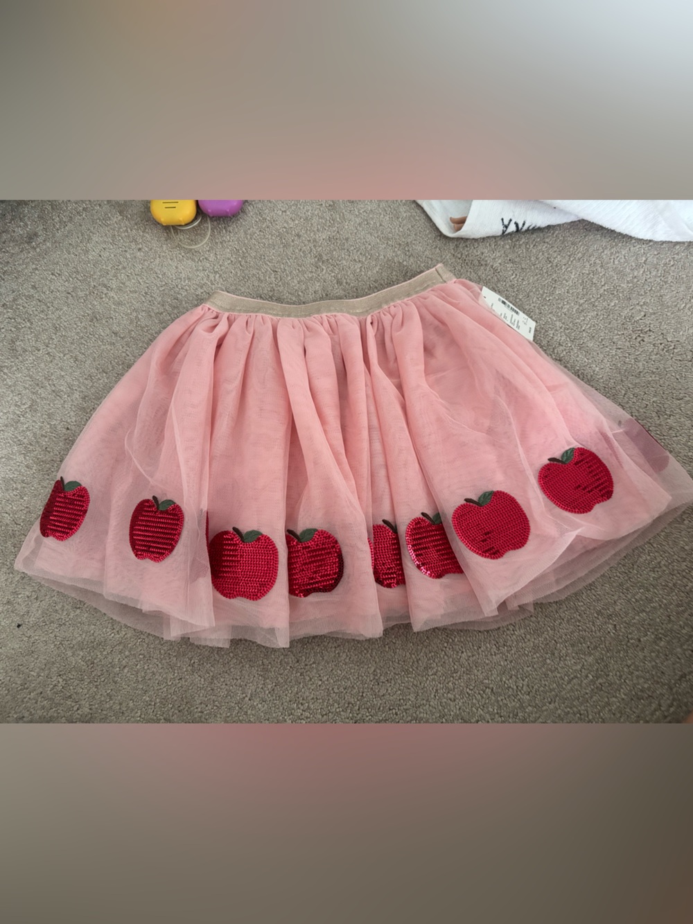 Gymboree Pink Tulle Skirt with Red Sequin Apple Trim